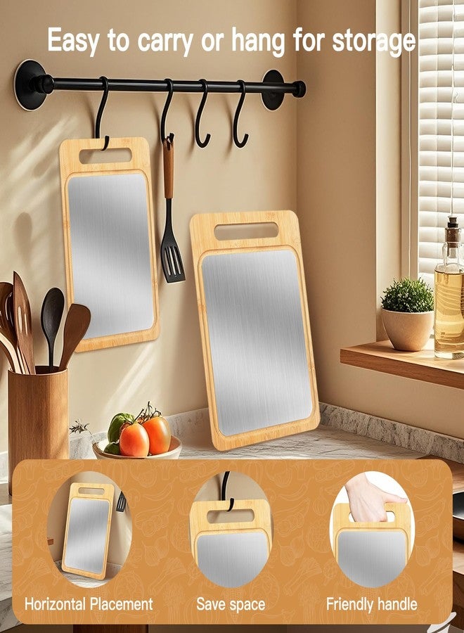VZZNN 3PCS Bamboo & Titanium Cutting Board Set - Double-Sided, Durable Chopping Boards for Kitchen Prep - Includes Handles, 3 Sizes for Vegetables, Fruits, Cheese & More - Image 3