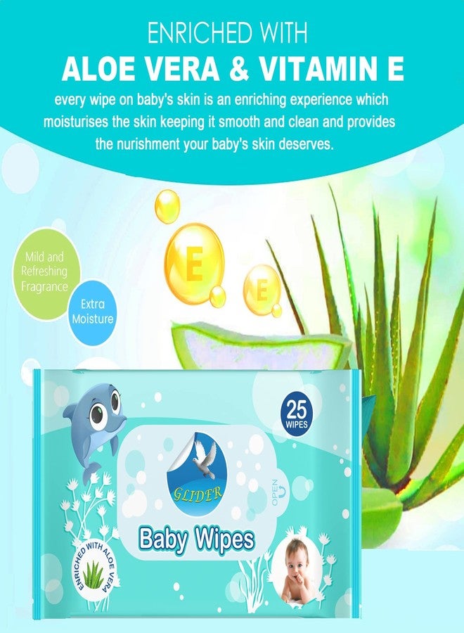 Glider Baby Wipes | 25 Wipes per Pack | Gentle & Ultra-Soft with 98% Water, Aloe Vera & Vitamin E | (Pack of 3 - 75 Wipes) - Image 2