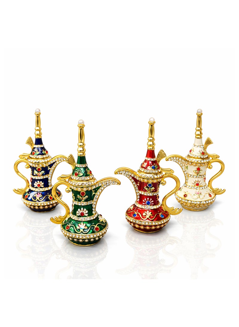 Souvenir Souq Elegant Arabic Metal Pot Décor | Enamel Painted Zinc Alloy | Multicolor Stone Embellished | Blue with Gold plated  Display Piece - Image 3