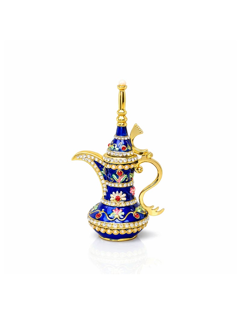 Souvenir Souq Elegant Arabic Metal Pot Décor | Enamel Painted Zinc Alloy | Multicolor Stone Embellished | Blue with Gold plated  Display Piece - Image 1