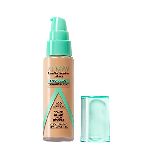 Almay Clear Complexion Acne Foundation Makeup with Salicylic Acid Medium Coverage Soft Matte Finish Hypoallergenic Cruelty FragranceFree Dermatologist Tested 400 Neutral 1 fl oz - Image 1