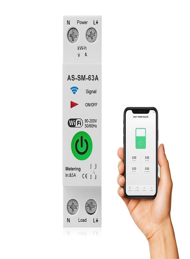 Quick Sense | TUYA WiFi Smart Switch 63A 1P DIN Rail | Smart Life App Control | Energy Meter with Voice Control | Overload, Undervoltage, Overcurrent Protection | Alexa Google Compatible | Pack of 1 - Image 1