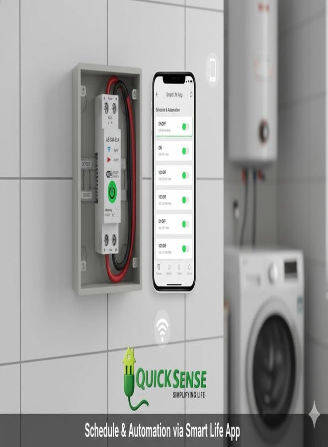 Quick Sense | TUYA WiFi Smart Switch 63A 1P DIN Rail | Smart Life App Control | Energy Meter with Voice Control | Overload, Undervoltage, Overcurrent Protection | Alexa Google Compatible | Pack of 1 - Image 2