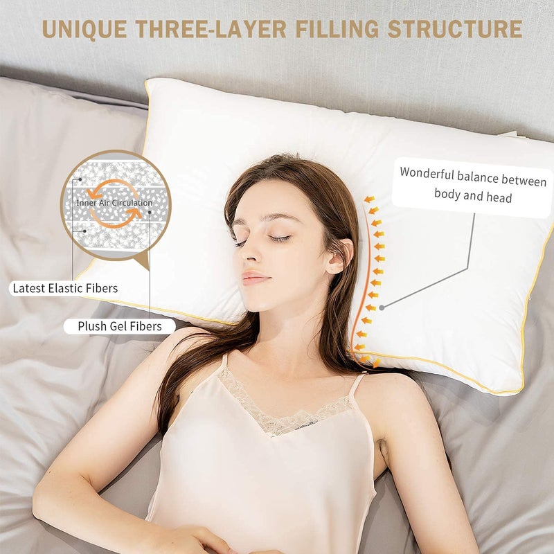 Homerz Homerz Polyester Set of 2 Premium Bed Pillows 17 X 27 Inch Size New Roll Packaging yp  - Image 3