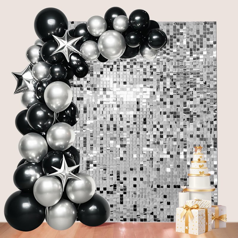 Ozikutech 24 Pcs Silver Shimmer Wall Backdrop Panels for Party Decoration, 12 inch x 12 inch Silver Sequin Backdrop for Birthday Graduation Anniversary Engagement - Image 1