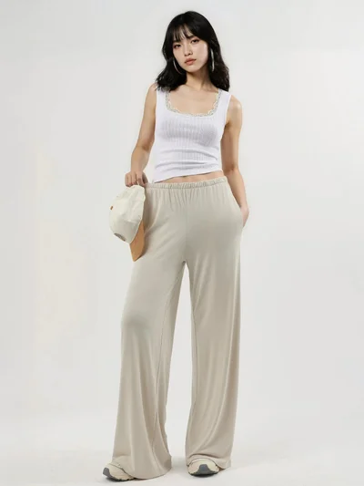 بوسيم بنطلون مستقيم بخصر مطاطي من بيوسيم