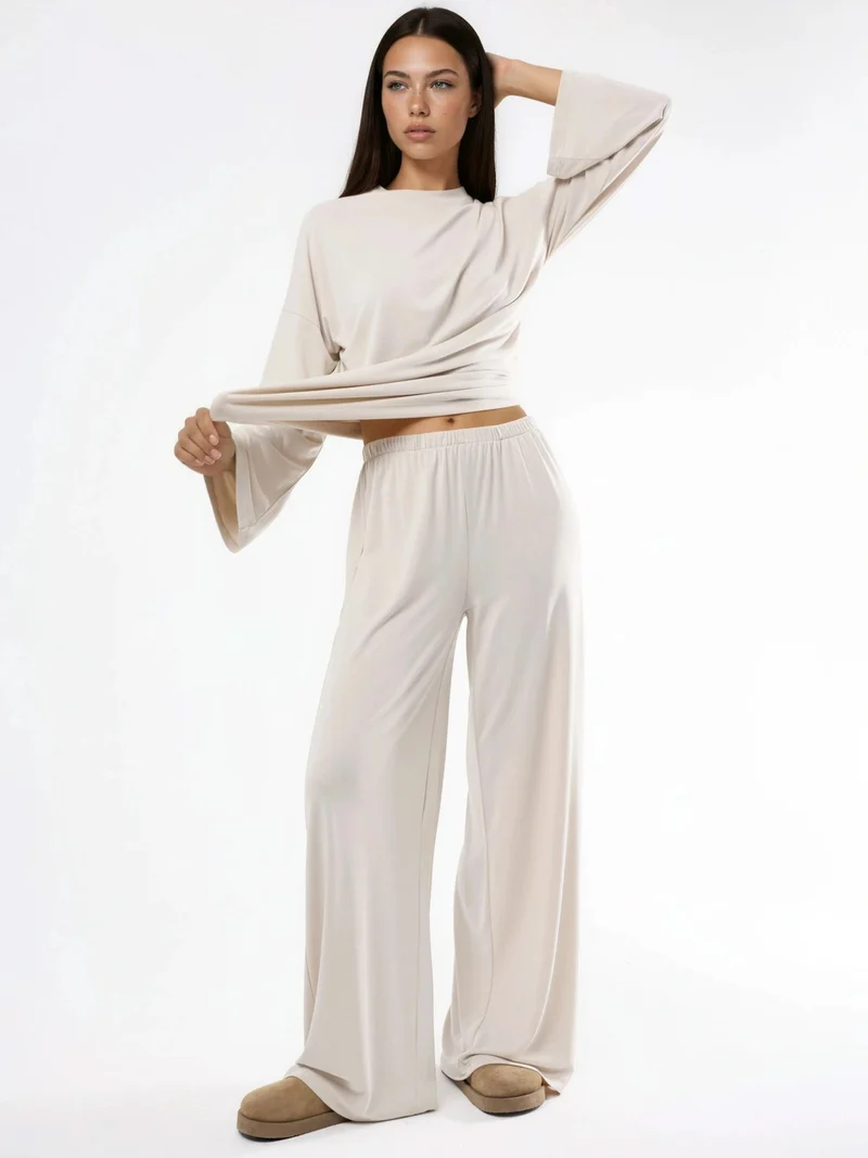 بوسيم بنطلون مستقيم بخصر مطاطي من بيوسيم