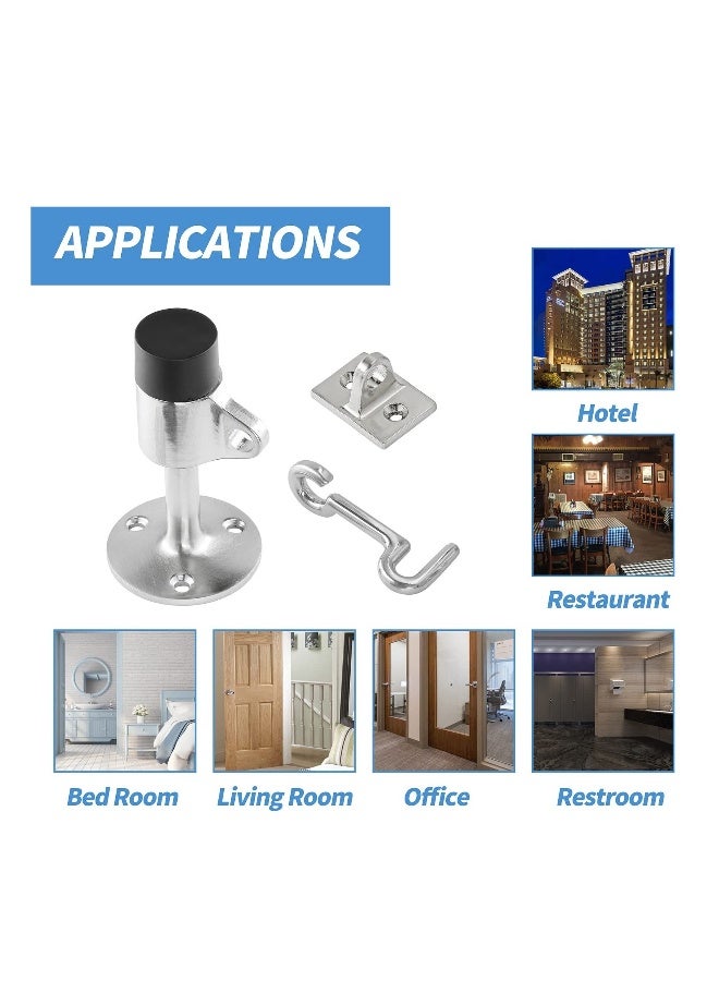 Wall Mount Door Stopper with Hook, Heavy Duty Door Stop Brushed Nickel Doorstop with Rubber Bumper  Stainless Steel Screws, Made of Zinc Alloy, Durability, Rust Resistance (Sliver) - Image 3