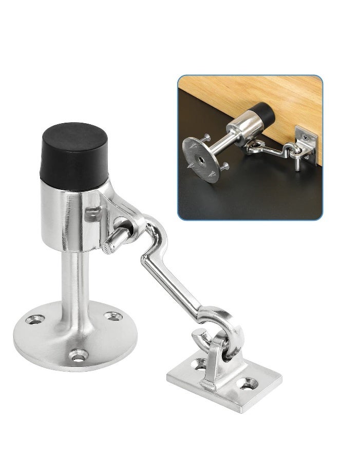 Wall Mount Door Stopper with Hook, Heavy Duty Door Stop Brushed Nickel Doorstop with Rubber Bumper  Stainless Steel Screws, Made of Zinc Alloy, Durability, Rust Resistance (Sliver) - Image 1