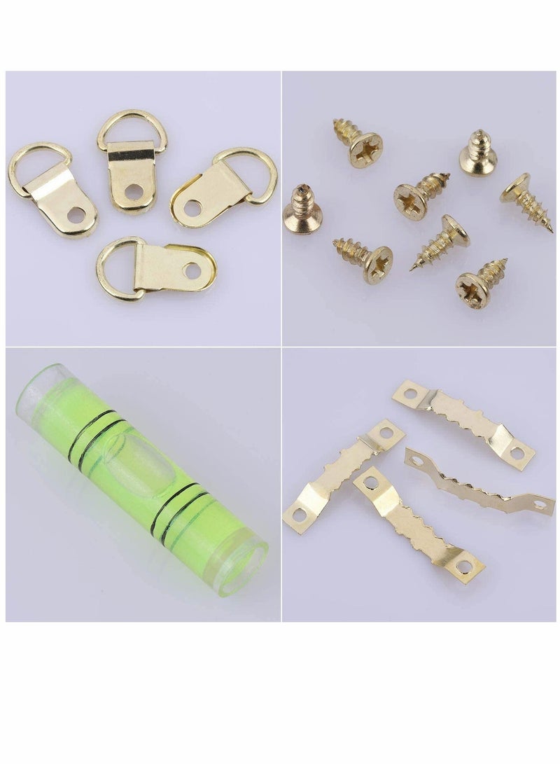 Hook Set, Box Hook, D Ring Picture Frame Hanger, Sawtooth Photo Hanging Hardware Set with Screws and Spirit Level Silver Gold, 252 psc  - Image 3