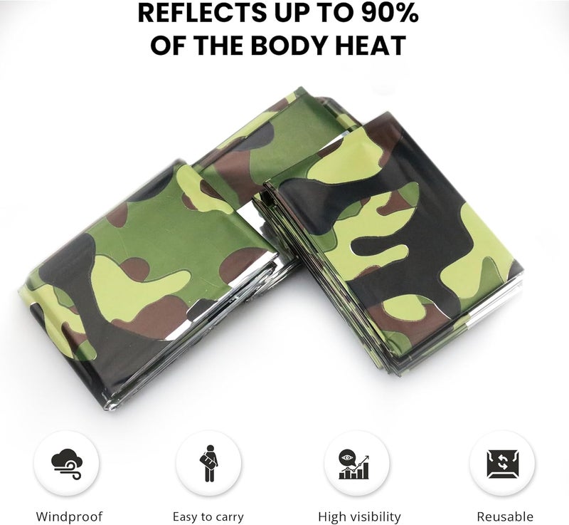 PRIMACARE CB-6842-10 Emergency Mylar Thermal Blankets 10 Pack – 84"x52" Waterproof Space Blankets for Survival, First Aid, Camping, Hiking, Outdoor & Emergency Use – Lightweight Camouflage Design - Image 4