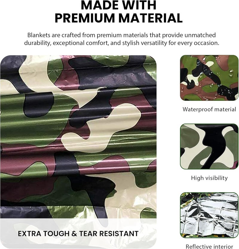 PRIMACARE CB-6842-10 Emergency Mylar Thermal Blankets 10 Pack – 84"x52" Waterproof Space Blankets for Survival, First Aid, Camping, Hiking, Outdoor & Emergency Use – Lightweight Camouflage Design - Image 5