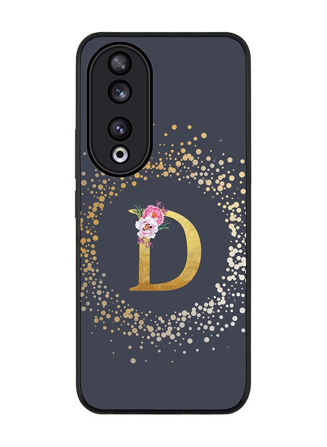 Stylizedd Rugged Black edge case for Honor 90 5G, Slim fit Flexible Anti Drop Thin Cover - Custom Monogram Initial Letter Floral Pattern Alphabet - D  (Grey ) - Image 1