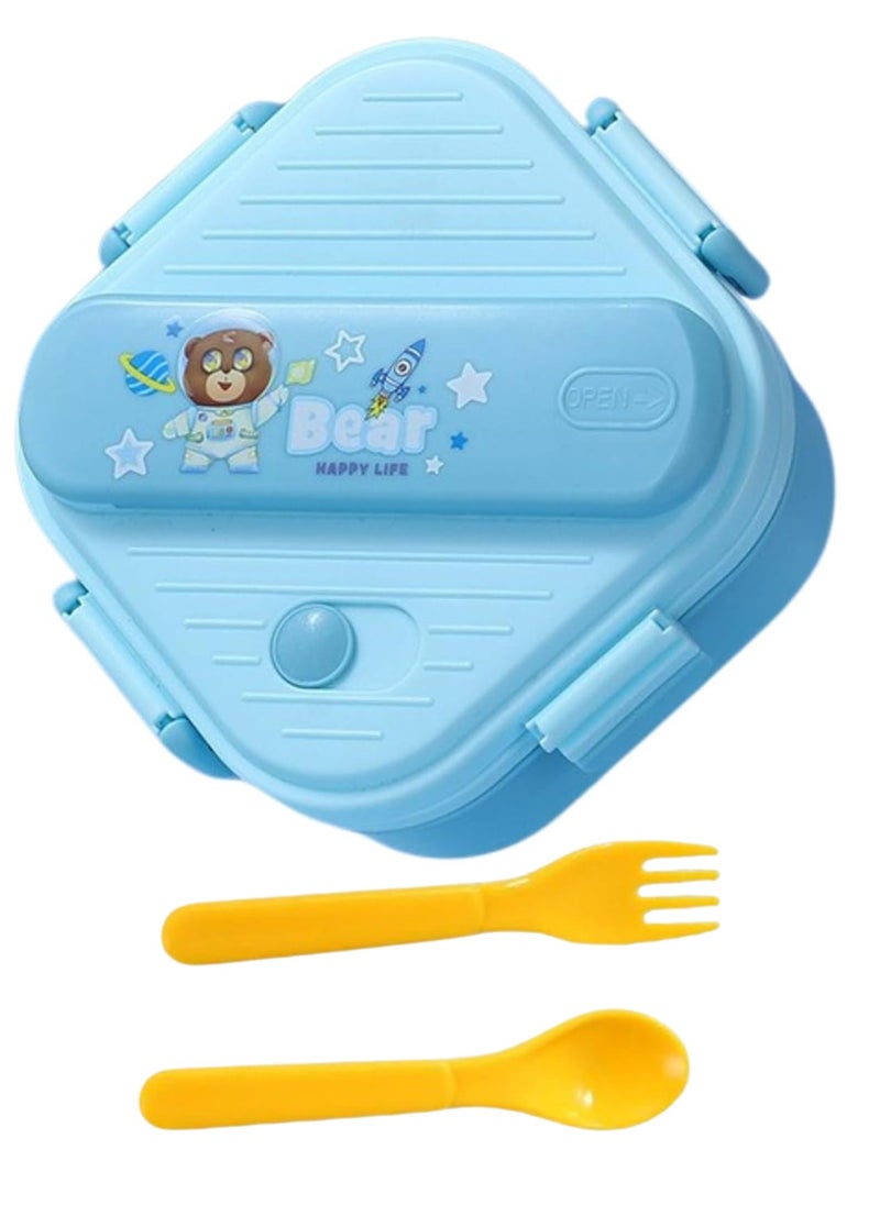 Twisoo Twisoo Square Bento Lunch Box Set for Kids, 3-Compartment Portable Food Container with Sealed Lid, Cute Rabbit Anime Design, Includes Fork & Spoon, Ideal for School & Work, 800ml (Bear)  - Image 1