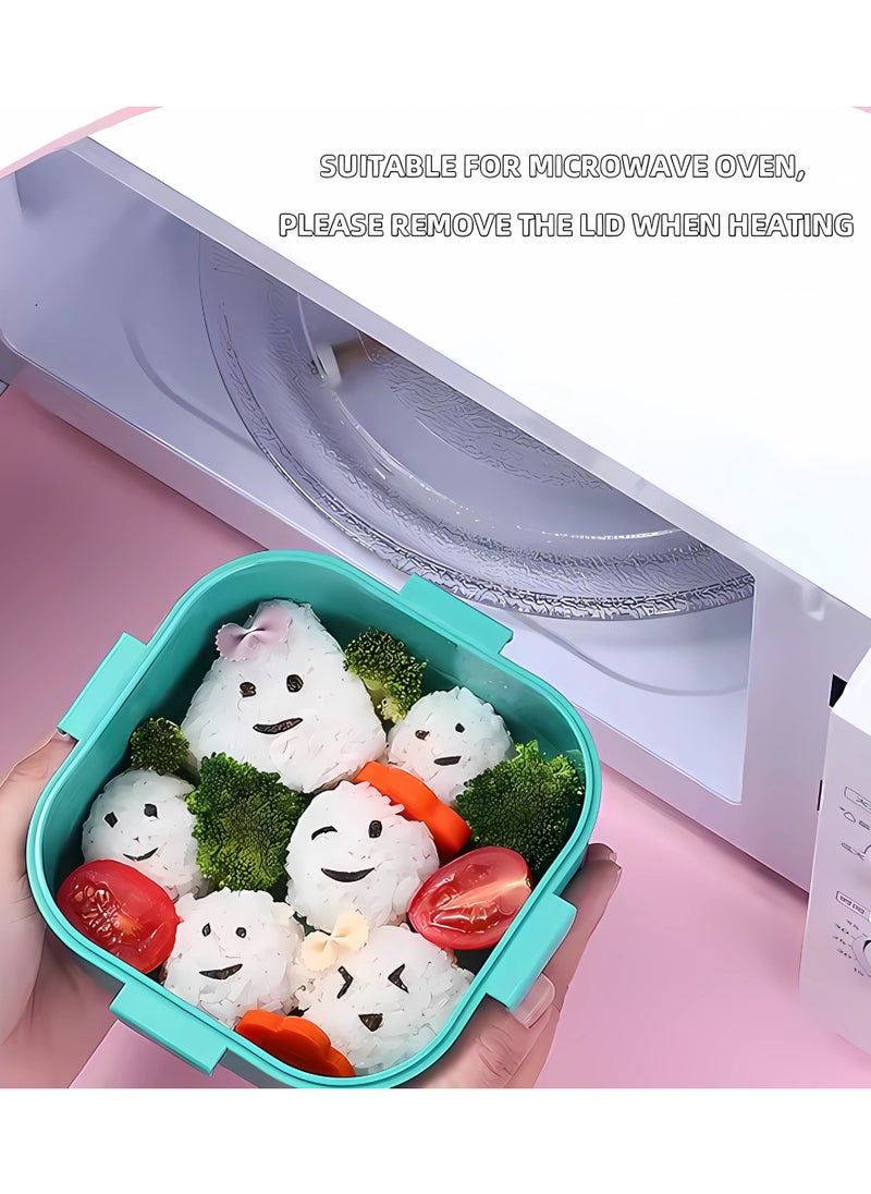 Twisoo Twisoo Square Bento Lunch Box Set for Kids, 3-Compartment Portable Food Container with Sealed Lid, Cute Rabbit Anime Design, Includes Fork & Spoon, Ideal for School & Work, 800ml (Bear)  - Image 4