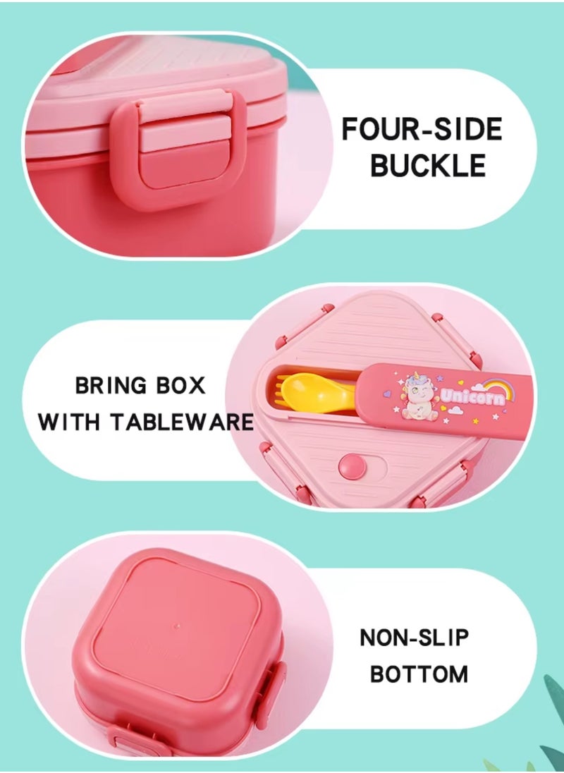 Twisoo Twisoo Square Bento Lunch Box Set for Kids, 3-Compartment Portable Food Container with Sealed Lid, Cute Rabbit Anime Design, Includes Fork & Spoon, Ideal for School & Work, 800ml (Bear)  - Image 5