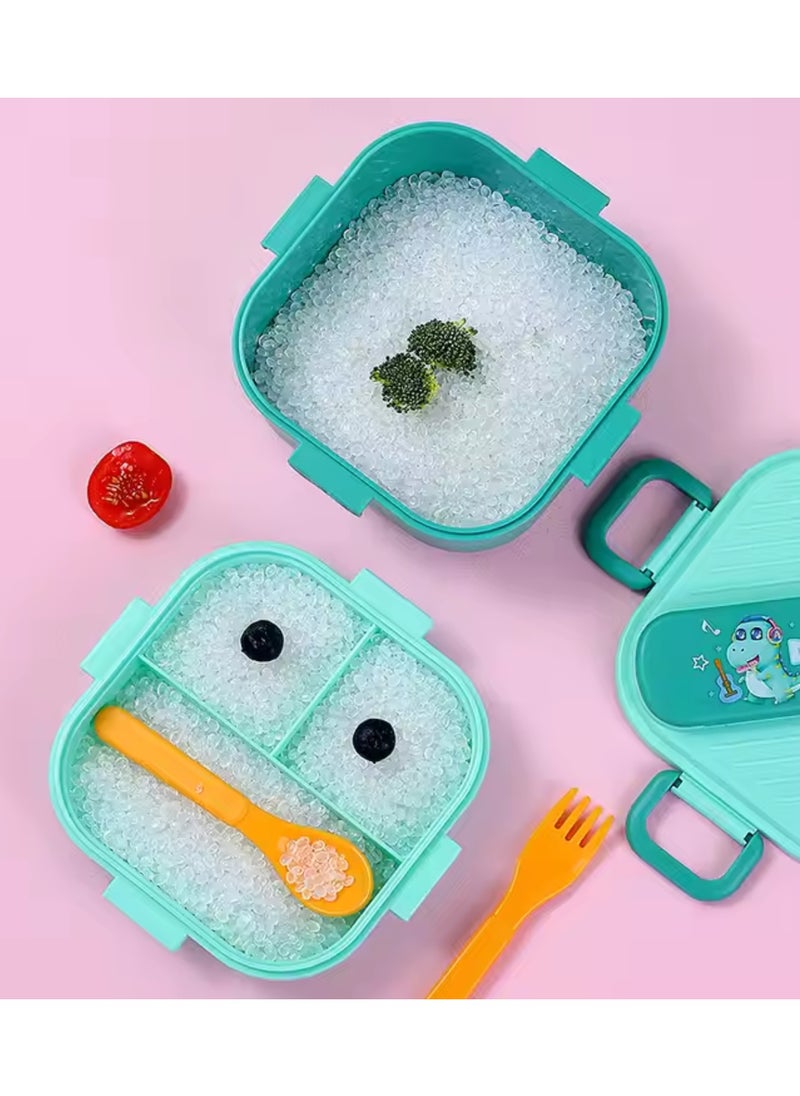 Twisoo Twisoo Square Bento Lunch Box Set for Kids, 3-Compartment Portable Food Container with Sealed Lid, Cute Rabbit Anime Design, Includes Fork & Spoon, Ideal for School & Work, 800ml (Bear)  - Image 3
