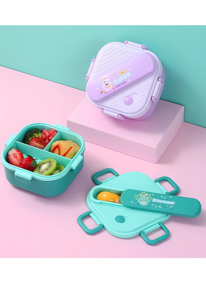 Twisoo Twisoo Square Bento Lunch Box Set for Kids, 3-Compartment Portable Food Container with Sealed Lid, Cute Rabbit Anime Design, Includes Fork & Spoon, Ideal for School & Work, 800ml (Bear)  - Image 2