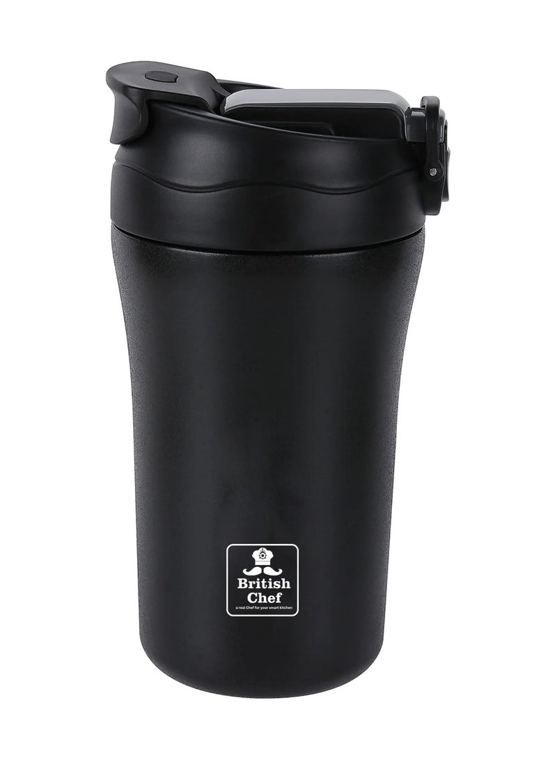 British Chef Coffee Cup | 510ML Stainless Steel Cup | Leakproof Insulated Thermal Coffee Cup | Straw & Lid Function Cup | Hiking/Travelling/Camping | Best for Ice Drinks & Hot Beverages-Black  - Image 1