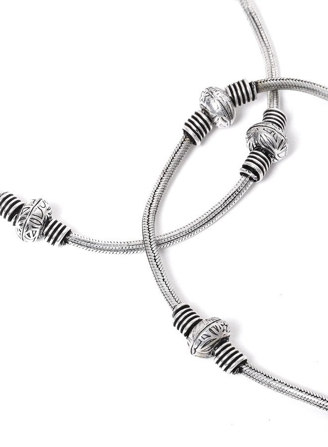 El Regalo Oxidized German Silver Traditional Yet Designer Payal Anklets Pair for Women and Girls in Antique Finish | Anklet Bracelets | Anklets (GS Beads) - Image 3