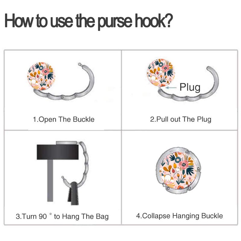 Bosketo Foldable Purse Hook Womens Bag Table Hanger Collection Desk Hooks for Purse (3pack Pretty Floral Hook) - Image 4