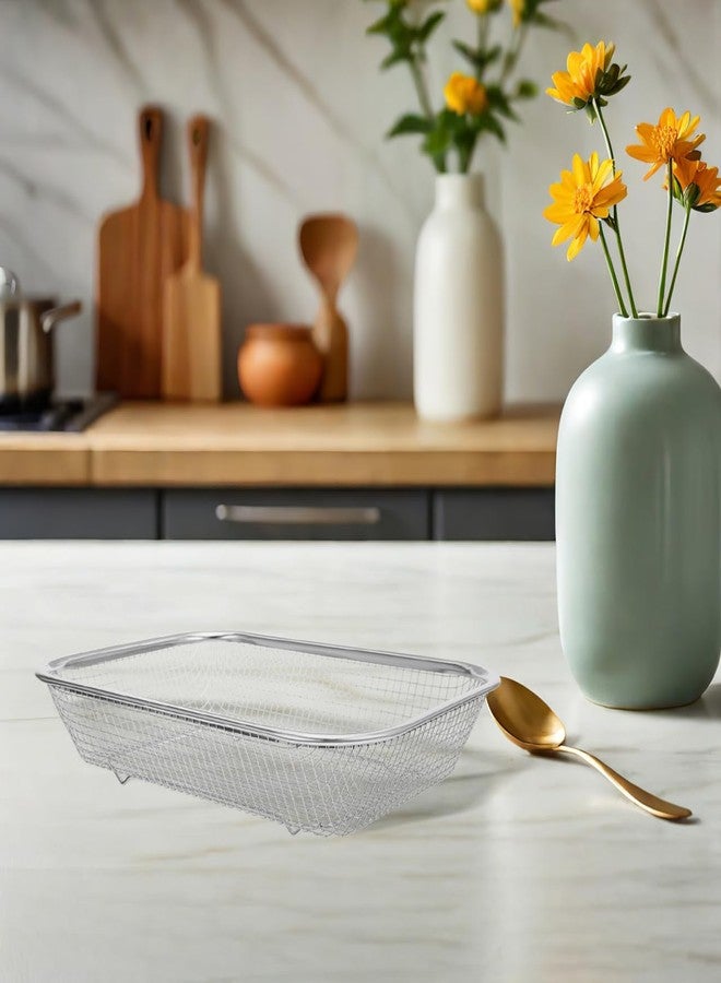 RORPOIR Stainless Steel Rectangular Drain Basket 11.8X8.7X2.4 Inches Kitchen Colander for Washing and Draining Fruits and Vegetables Multi-Purpose Storage Basket - Image 2