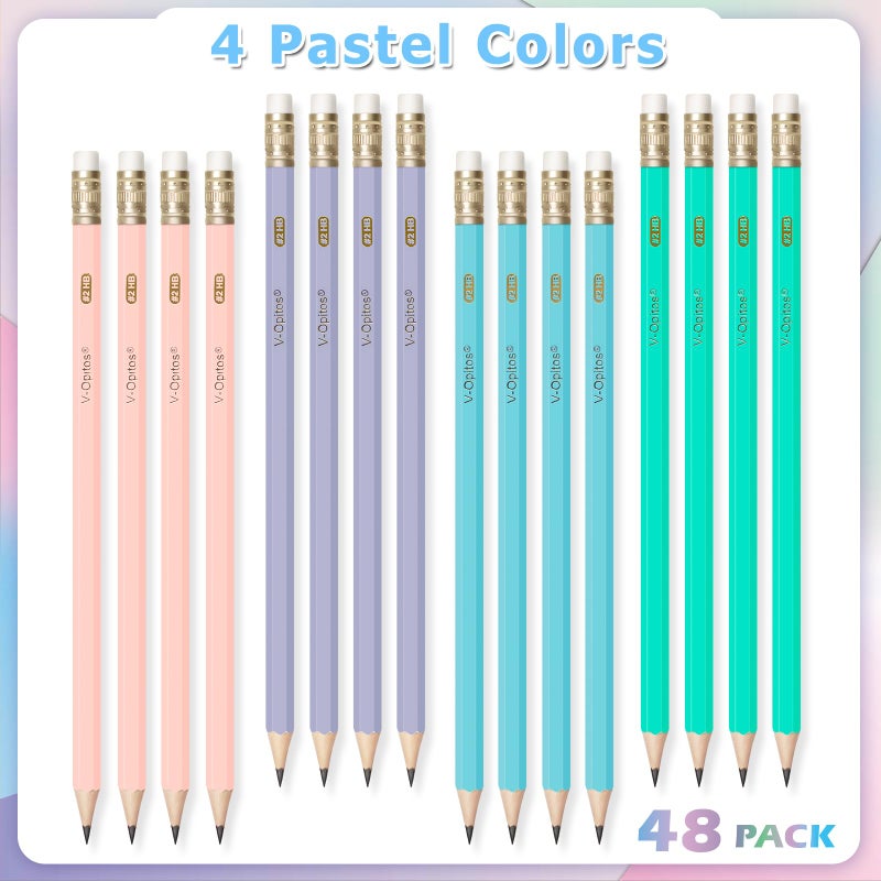 V-Opitos Wood-Cased #2 HB Pencils, 48 Pack Pre-Sharpened Pencils with Top Erasers, Bulk Pastel Color Pencils for School Teacher Supplies, Writing, Drawing and Sketching - Image 5