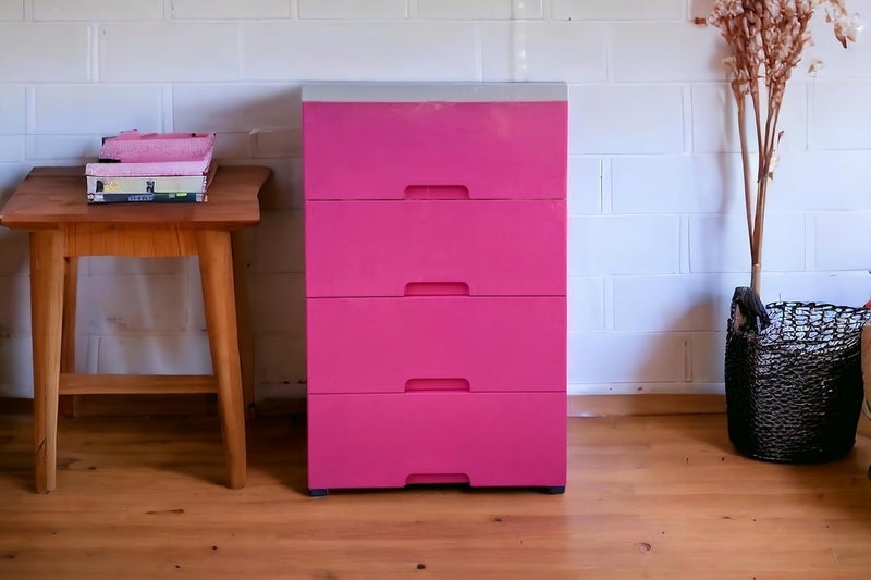 The Tickle Toe Child Safe Chest of Drawer Storage Solution Kids OrganizerPortable Secure Proudly Made in India 4 Drawers 51L x 33W x 82H cm Dark Pink