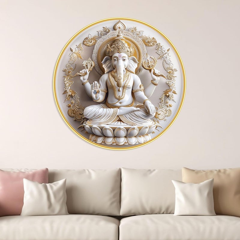 Livin'luxe Livinluxe paintings Ganesha religious modern art Premium Sparkle lamination Golden Slim Frame 58 cm x 58 cm Large Size For HomeOfficeHotel painting GR97