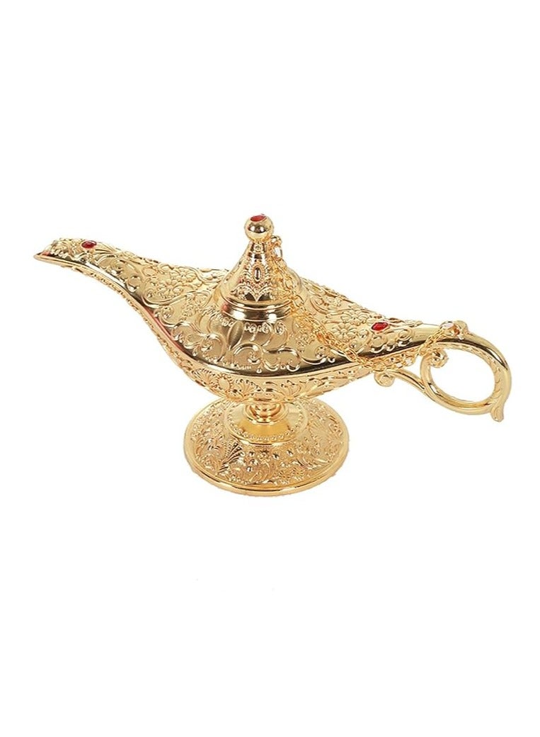 عام مصباح ذهبي لعلاء الدين السحري، مصنوع من المعدن، يستخدم كمصباح تزييني في المنزل، تصميم أنيق يحاكي الأساطير الأوروبية القديمة، بحجم 21 * 11 سم ويستخدم كديكور للأثاث. - Image 1