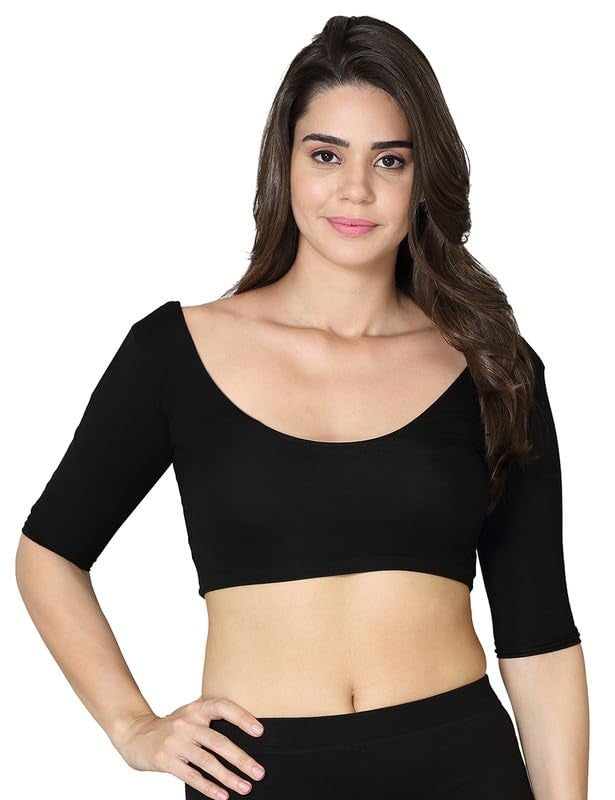 VSTAR Deep Neck Comfy Blouse Black - Womens Viscose, Half Sleeve, Medium - Image 1