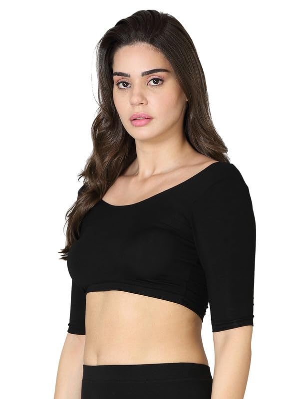 VSTAR Deep Neck Comfy Blouse Black - Womens Viscose, Half Sleeve, Medium - Image 3