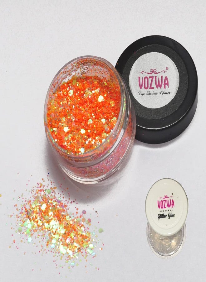 Vozwa Orange EyeShadow Thik & Thin Chunky Glitter Beautiful & Sparkle ✮ with Glitter Glue - Image 1