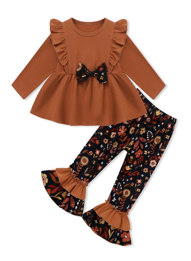 WESIDOM 4T 5T Girl Clothes 4-5T Toddler Girl Outfits Ruffle Shoulder Top+Floral Pants Cute Toddlers Girls Clothing 2Pcs Sets - Image 1
