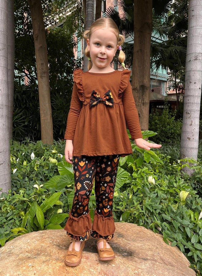 WESIDOM 4T 5T Girl Clothes 4-5T Toddler Girl Outfits Ruffle Shoulder Top+Floral Pants Cute Toddlers Girls Clothing 2Pcs Sets - Image 2