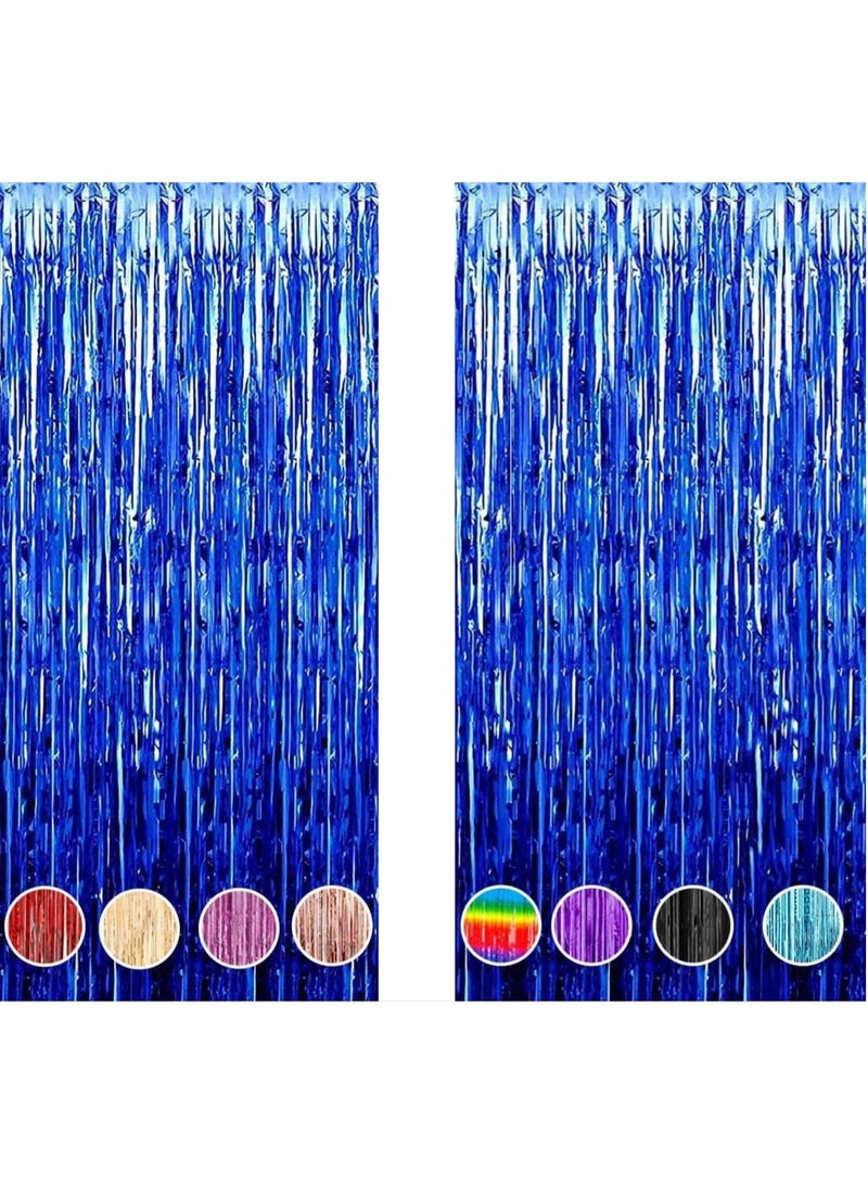 MARKQ Royal Blue Foil Fringe Curtain | 1 x 2-meter Metallic Tinsel Streamers Party Backdrop for Halloween, Baby Shower, Wedding, Eid, Graduation, Birthday Party Decorations [Pack of 2] - Image 1