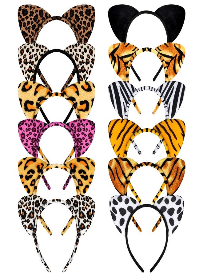 YARIEW 12 Pcs Cat Ears Headbands Animal Ears and Horns Headband Plush Horns Cosplay Costume Halloween Christmas - Image 1