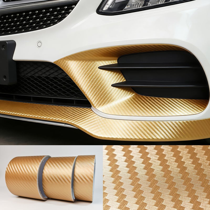 Plaid Golden 5cm 3D Woven Texture Car Decal Film Waterproof Wear Resistant Cuttable DIY Trim - Image 1