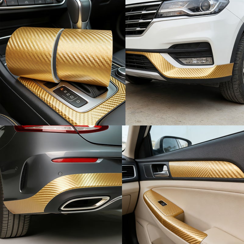 Plaid Golden 5cm 3D Woven Texture Car Decal Film Waterproof Wear Resistant Cuttable DIY Trim - Image 3