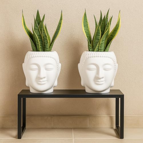 Go Hooked Buddha Pot Plastic White Flower Pot/Plant Pots for Home Decor, Washroom and Office Decor (Set of 2) - Image 2