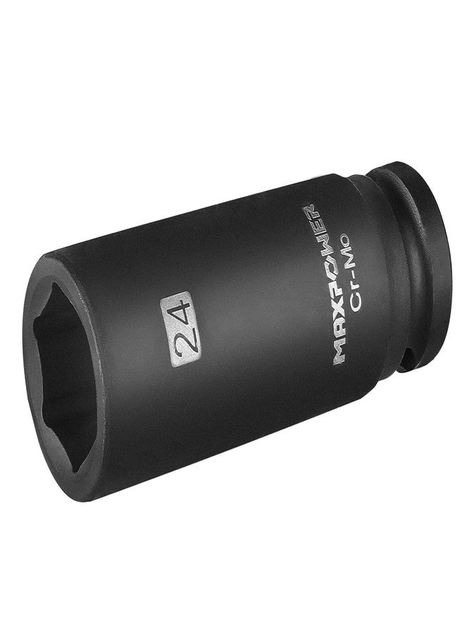 MAXPOWER 1/2 Inch Drive 24mm Deep Impact Socket with 6-Point Design, Heat-Treated Chromium-Molybdenum Steel, Mertic - Image 1