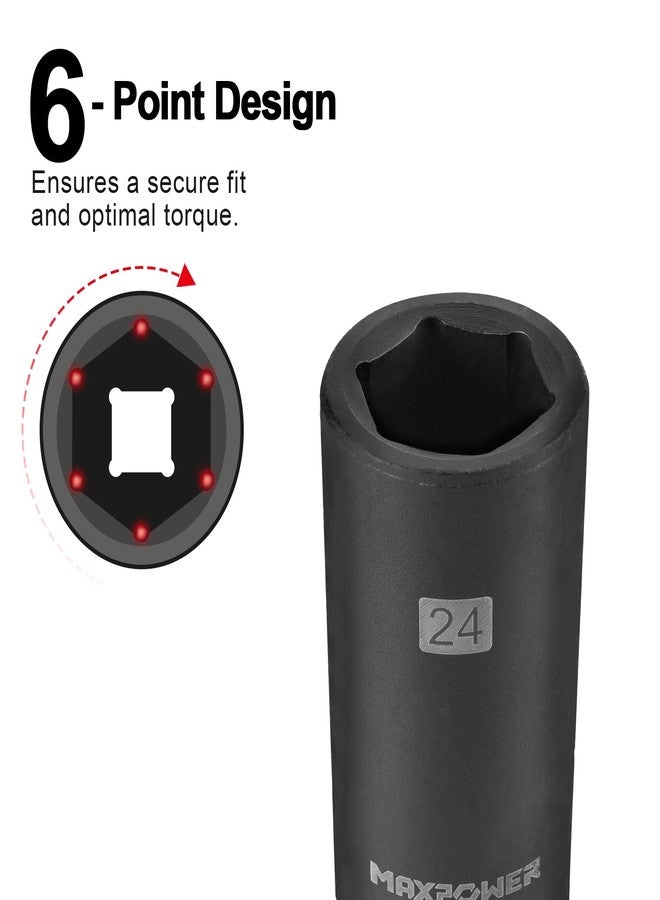 MAXPOWER 1/2 Inch Drive 24mm Deep Impact Socket with 6-Point Design, Heat-Treated Chromium-Molybdenum Steel, Mertic - Image 4