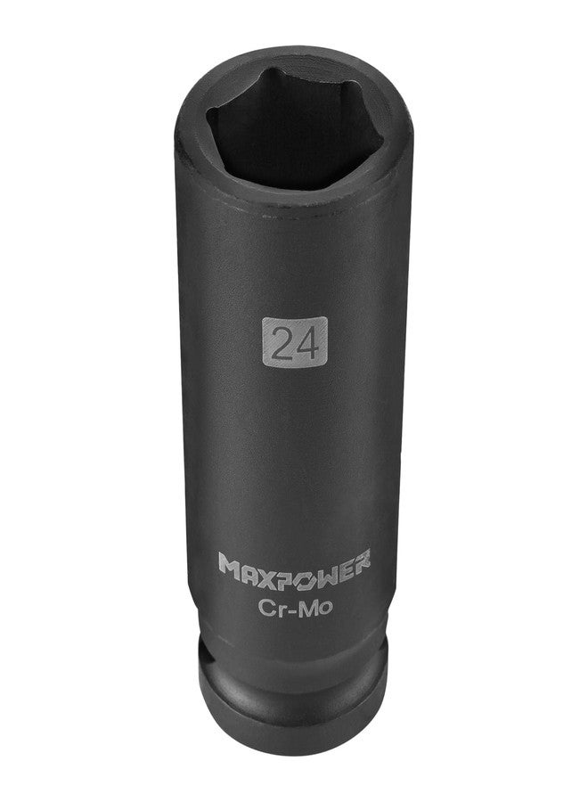 MAXPOWER 1/2 Inch Drive 24mm Deep Impact Socket with 6-Point Design, Heat-Treated Chromium-Molybdenum Steel, Mertic - Image 2