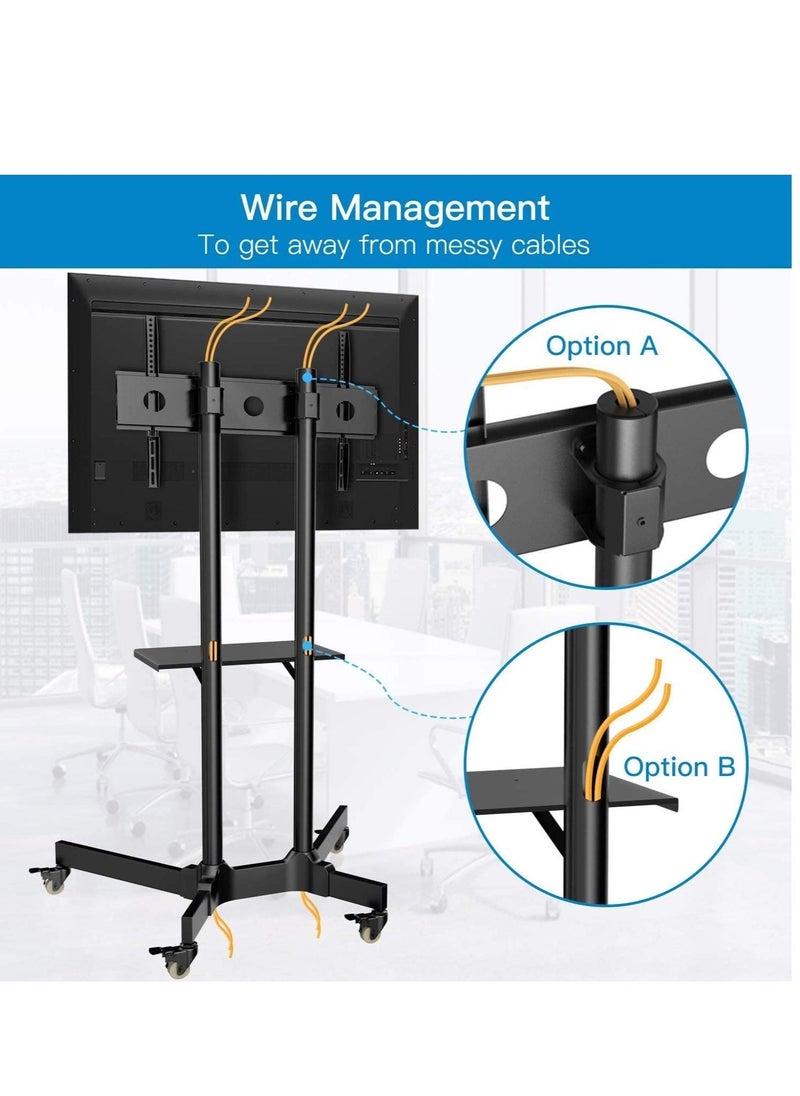 ELTRAZONE Mobile TV Cart with Wheels for 32-65 Inch LCD LED Plasma Flat Screen TVs- Height Adjustable Rolling TV Stand Hold up to 132 lbs - Image 4