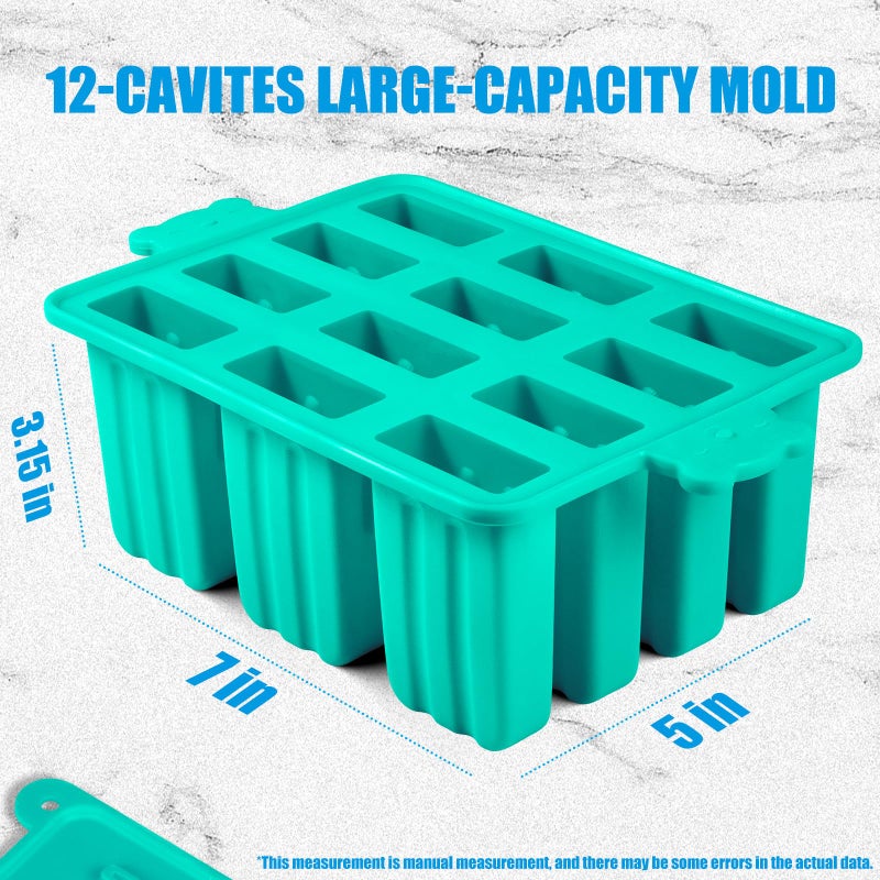 Waybesty Popsicles Molds, Silicone ice Pop Mold Food Grade Cakesicles Mold For ice Cream 50 Popsicle Sticks 50 Popsicle Bag (Blue, 12 Cavities) - Image 2