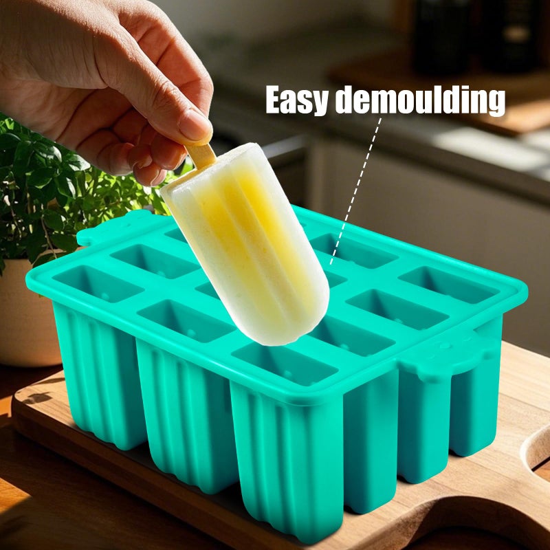 Waybesty Popsicles Molds, Silicone ice Pop Mold Food Grade Cakesicles Mold For ice Cream 50 Popsicle Sticks 50 Popsicle Bag (Blue, 12 Cavities) - Image 4