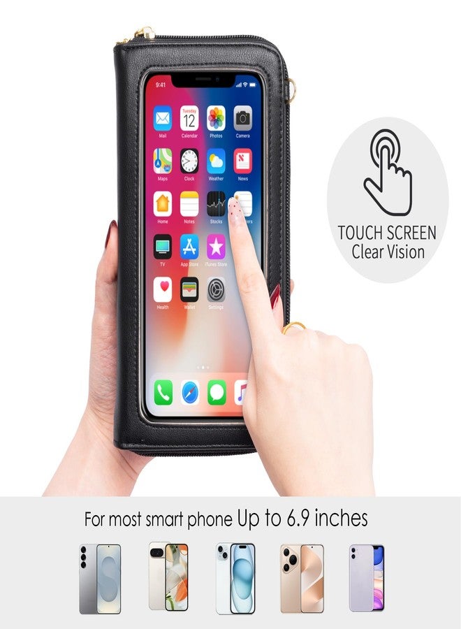 Toptime Small Crossbody Bags for Women, Touch Screen Cell Phone Purse with 6 Card Slots, RFID Blocking Leather Wristlet Wallet with Cross Body Strap for Travel Shopping Dating (Black) - Image 3