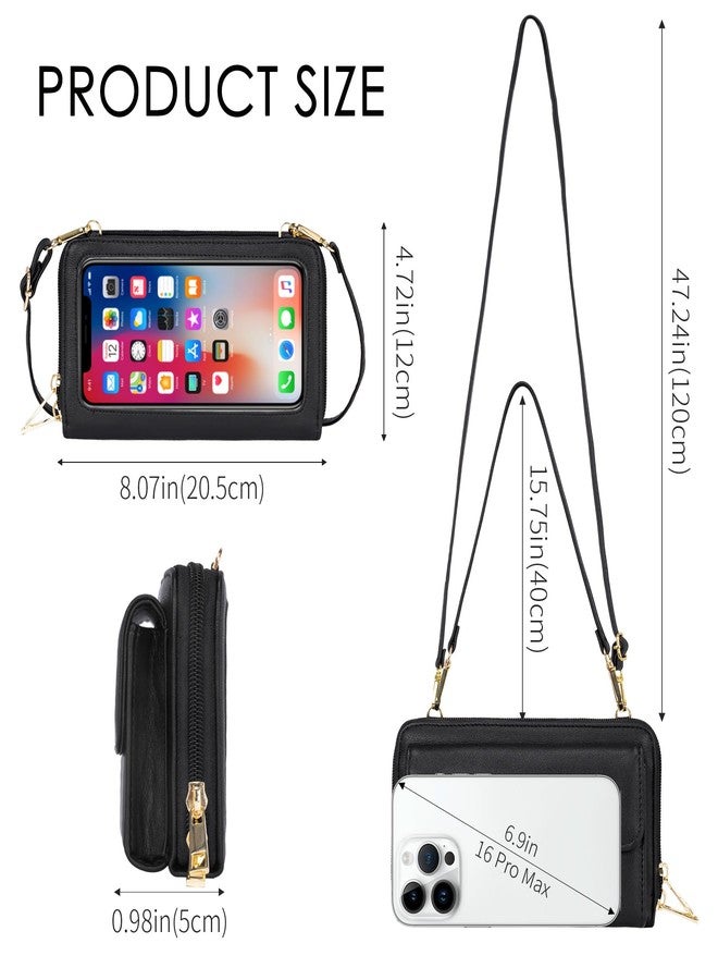 Toptime Small Crossbody Bags for Women, Touch Screen Cell Phone Purse with 6 Card Slots, RFID Blocking Leather Wristlet Wallet with Cross Body Strap for Travel Shopping Dating (Black) - Image 2