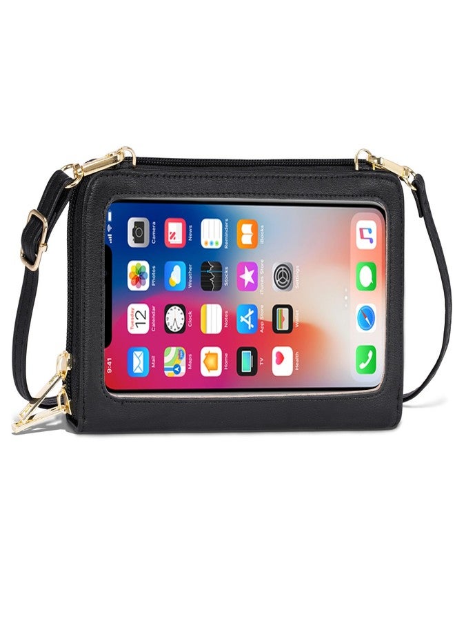 Toptime Small Crossbody Bags for Women, Touch Screen Cell Phone Purse with 6 Card Slots, RFID Blocking Leather Wristlet Wallet with Cross Body Strap for Travel Shopping Dating (Black) - Image 1