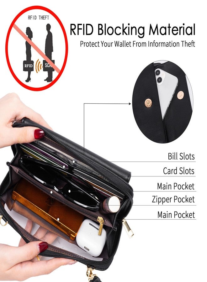 Toptime Small Crossbody Bags for Women, Touch Screen Cell Phone Purse with 6 Card Slots, RFID Blocking Leather Wristlet Wallet with Cross Body Strap for Travel Shopping Dating (Black) - Image 4